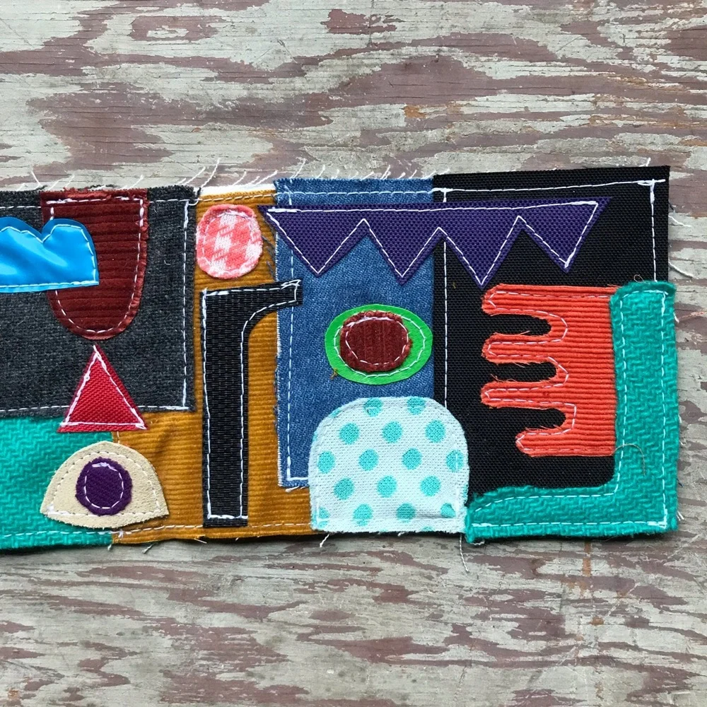 Mixed Fabric Collage Wall Art Abstract Geometric OOAK 14